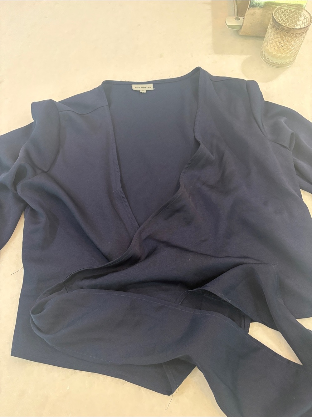 The Odells Milano Wrap Top Blouse – Navy Blue – Size Medium